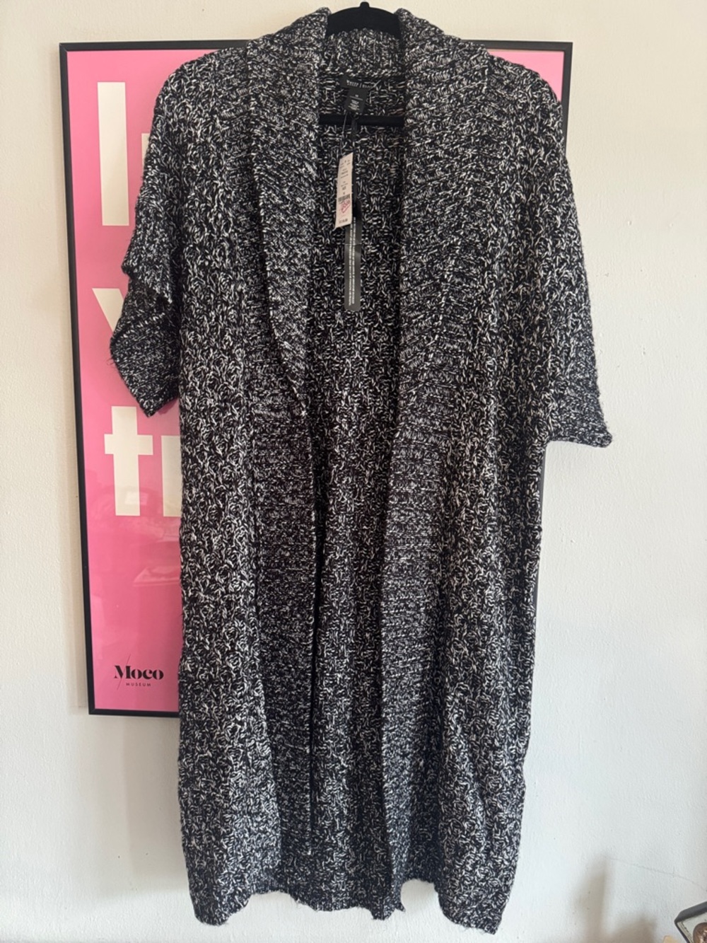 White House Black Market Black & Cream Marled Cocoon Cardigan